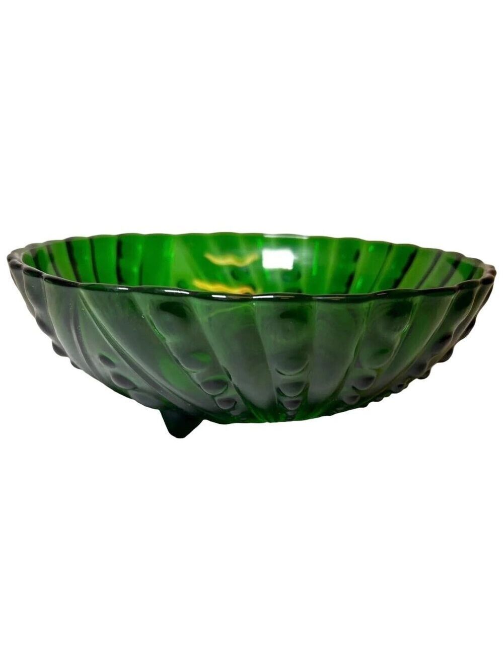 Vintage Anchor Hocking Green Footed Bowl Burple Pattern Dessert Serving Dish 195
